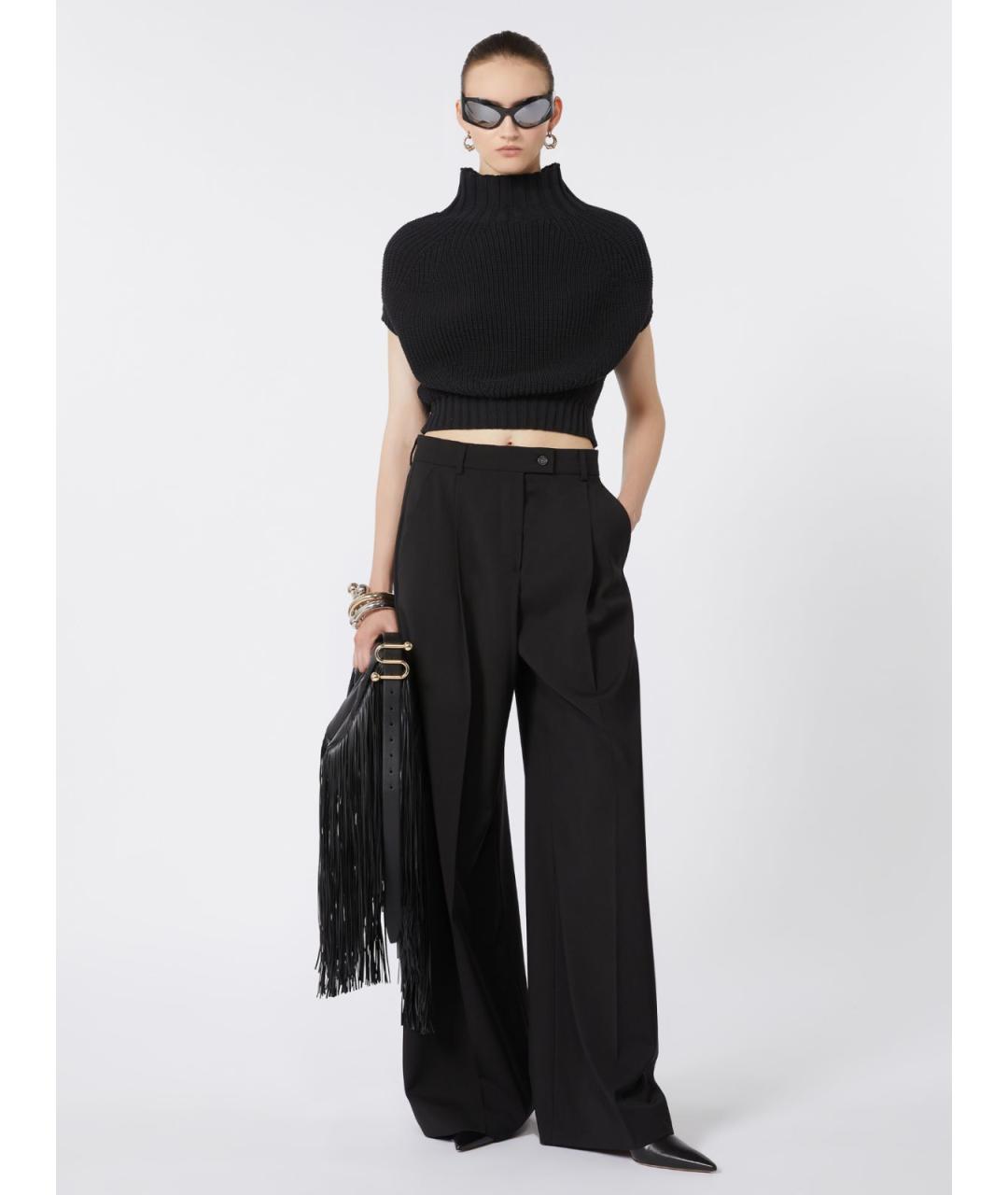 SPORTMAX Черные шерстяные брюки широкие, фото 2