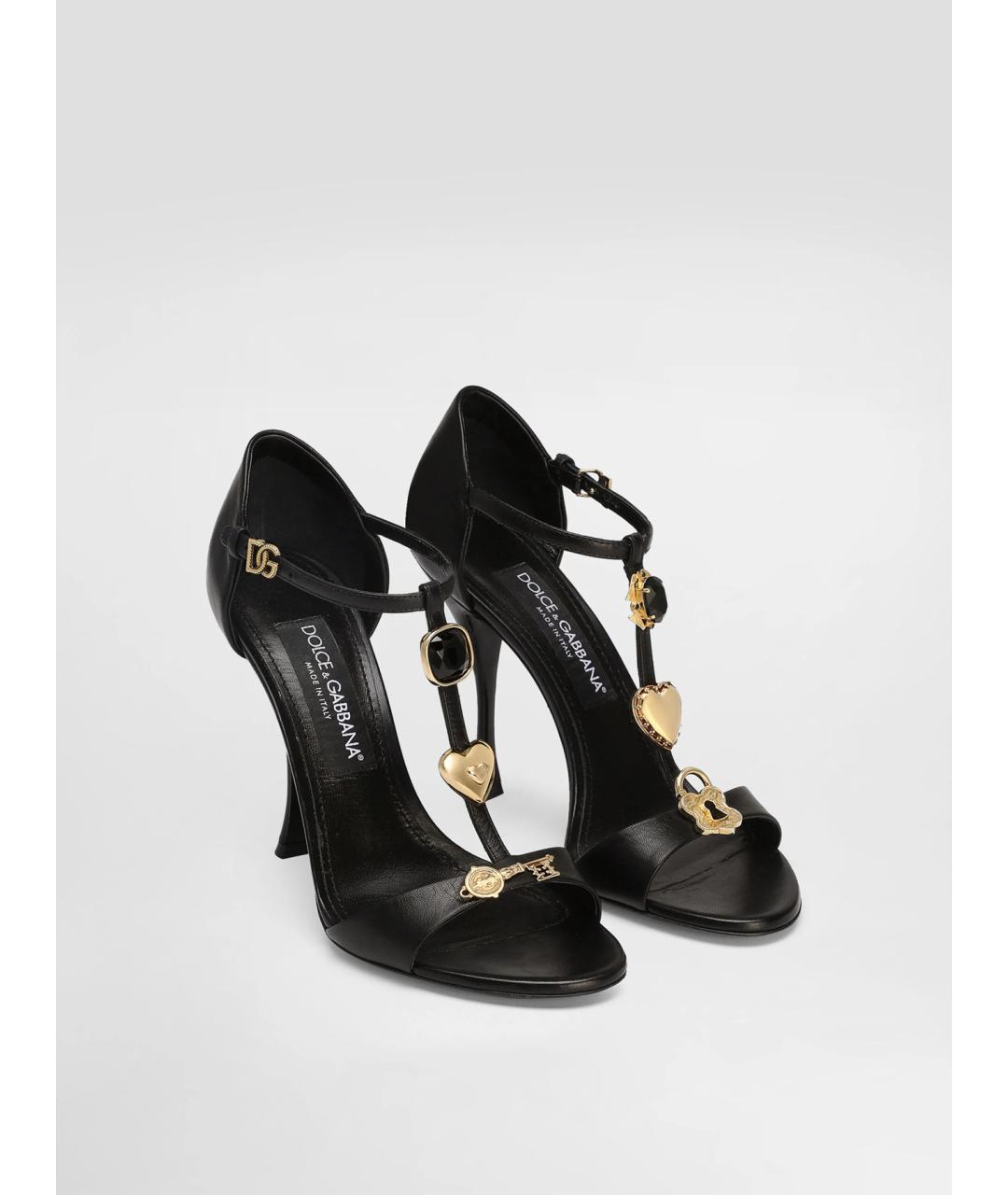 DOLCE&GABBANA Черные кожаные босоножки, фото 2