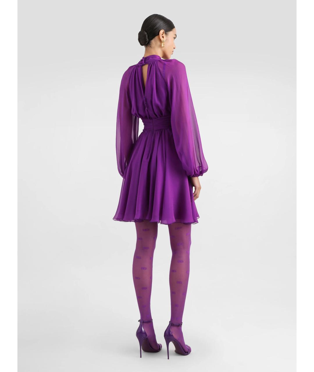 DOLCE&GABBANA Фиолетовое шелковое коктейльное платье, фото 5