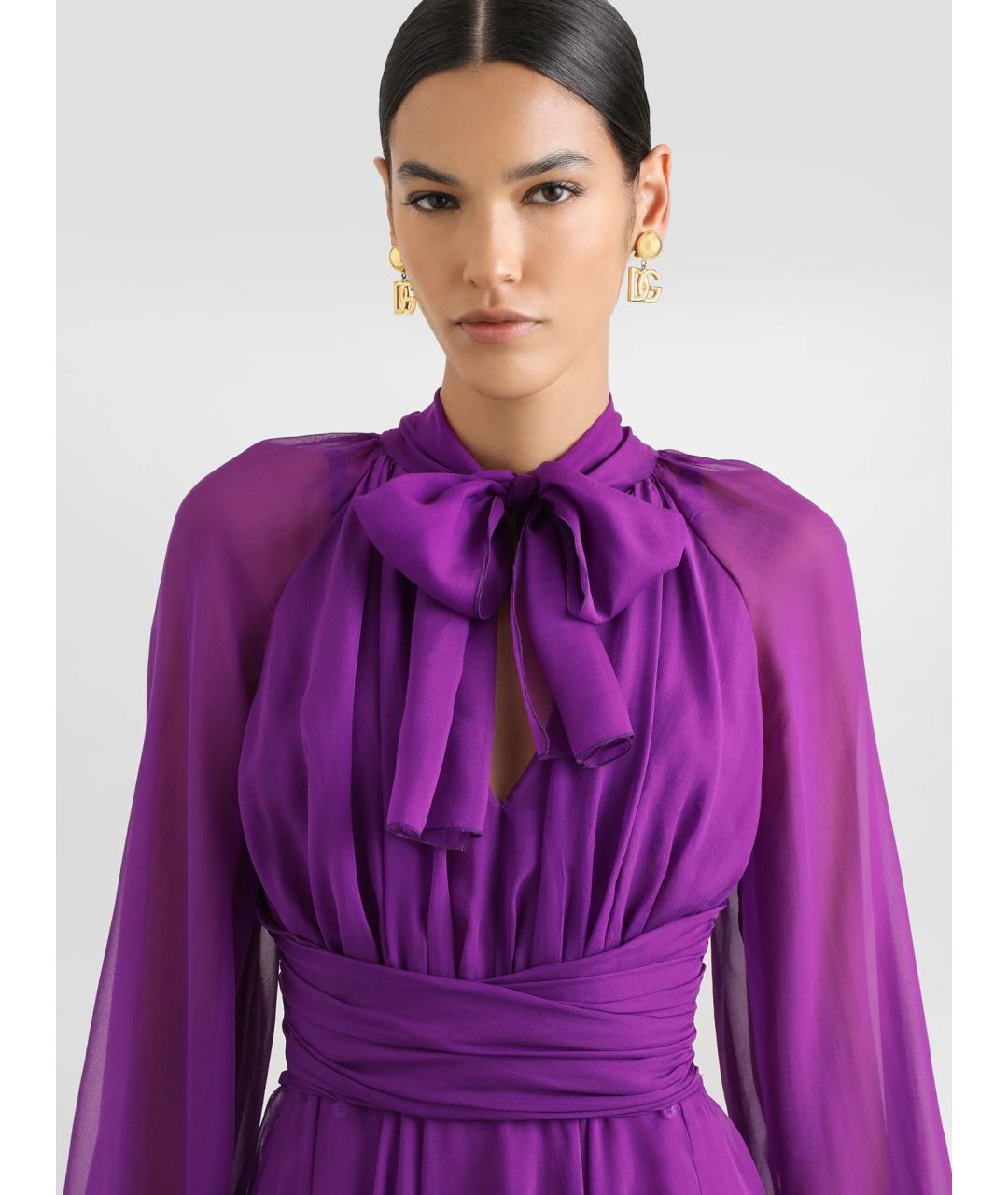 DOLCE&GABBANA Фиолетовое шелковое коктейльное платье, фото 3