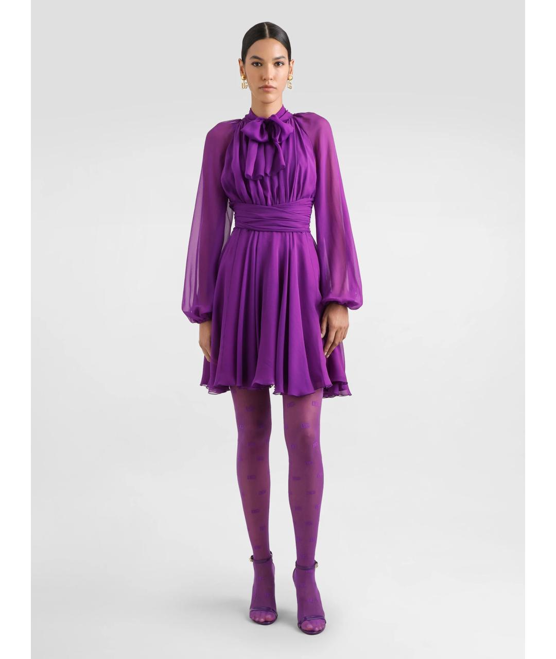 DOLCE&GABBANA Фиолетовое шелковое коктейльное платье, фото 2
