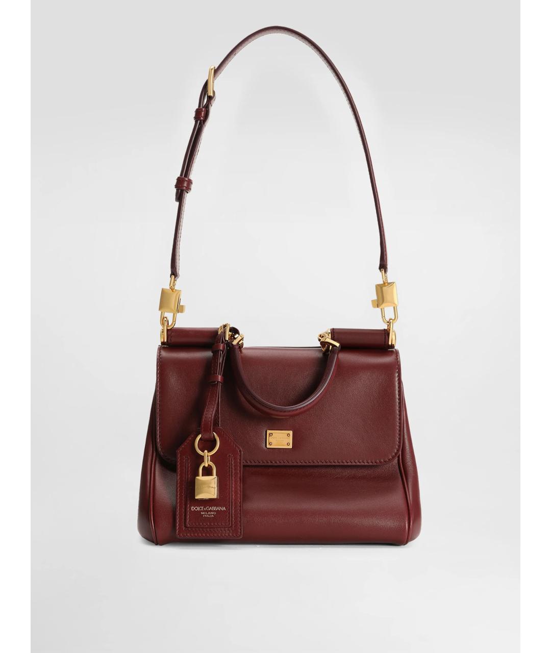 DOLCE&GABBANA Бордовая кожаная сумка тоут, фото 2