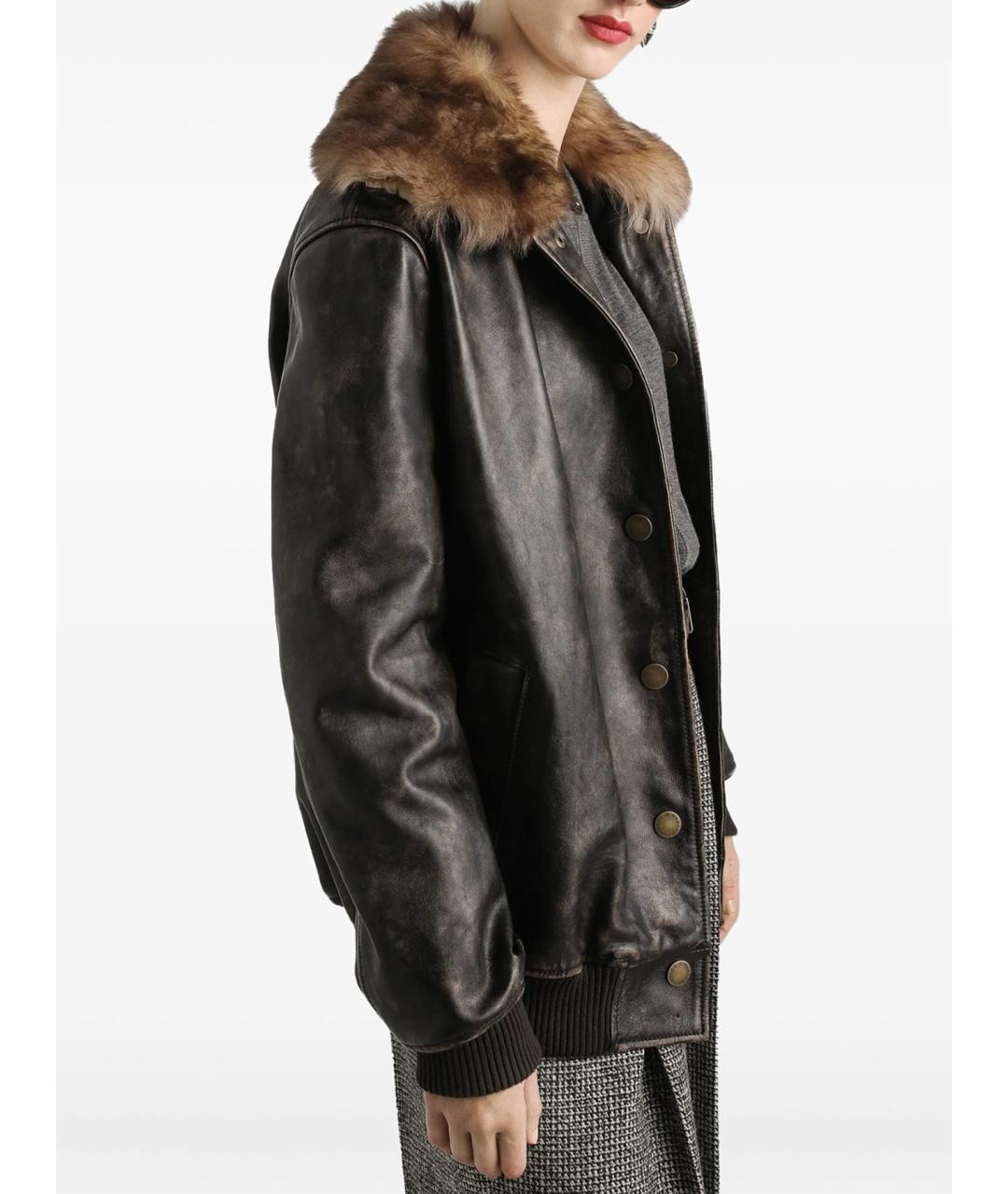 DOLCE&GABBANA Коричневая кожаная куртка, фото 3