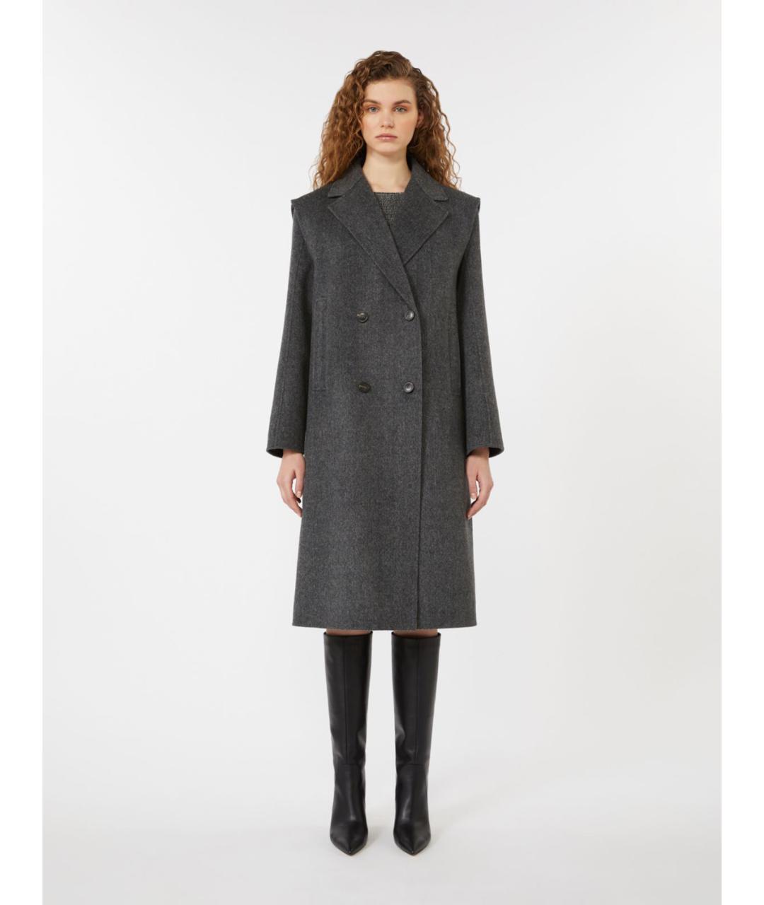 WEEKEND MAX MARA Антрацитовое шерстяное пальто, фото 4