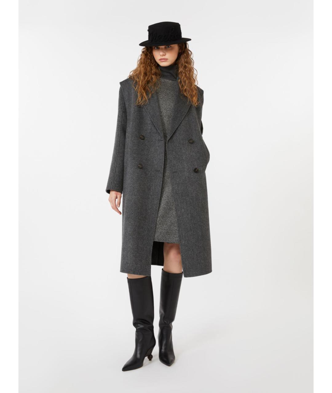 WEEKEND MAX MARA Антрацитовое шерстяное пальто, фото 2