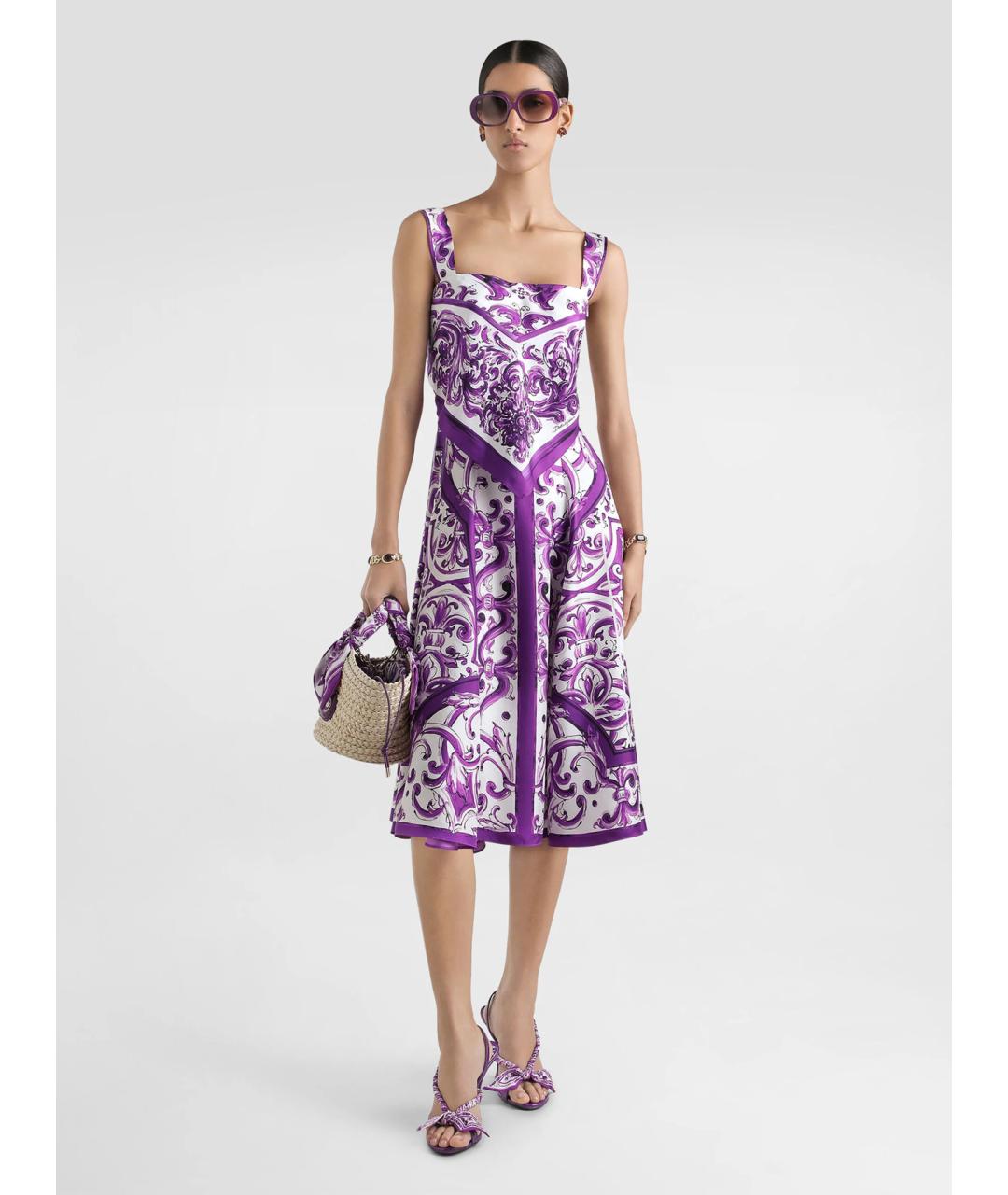 DOLCE&GABBANA Фиолетовое шелковое коктейльное платье, фото 2