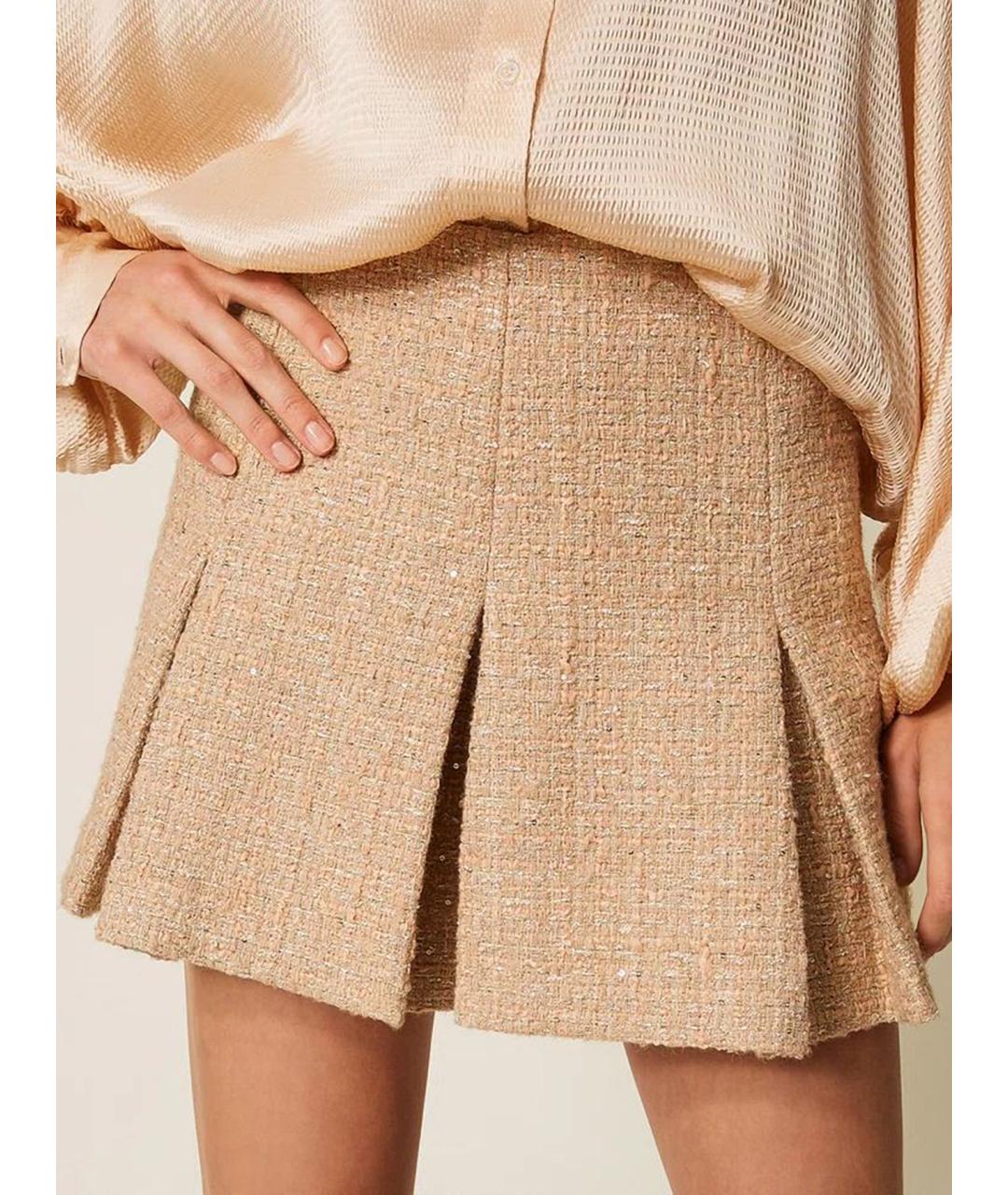 TWIN-SET Бежевая полиэстеровая юбка мини, фото 5