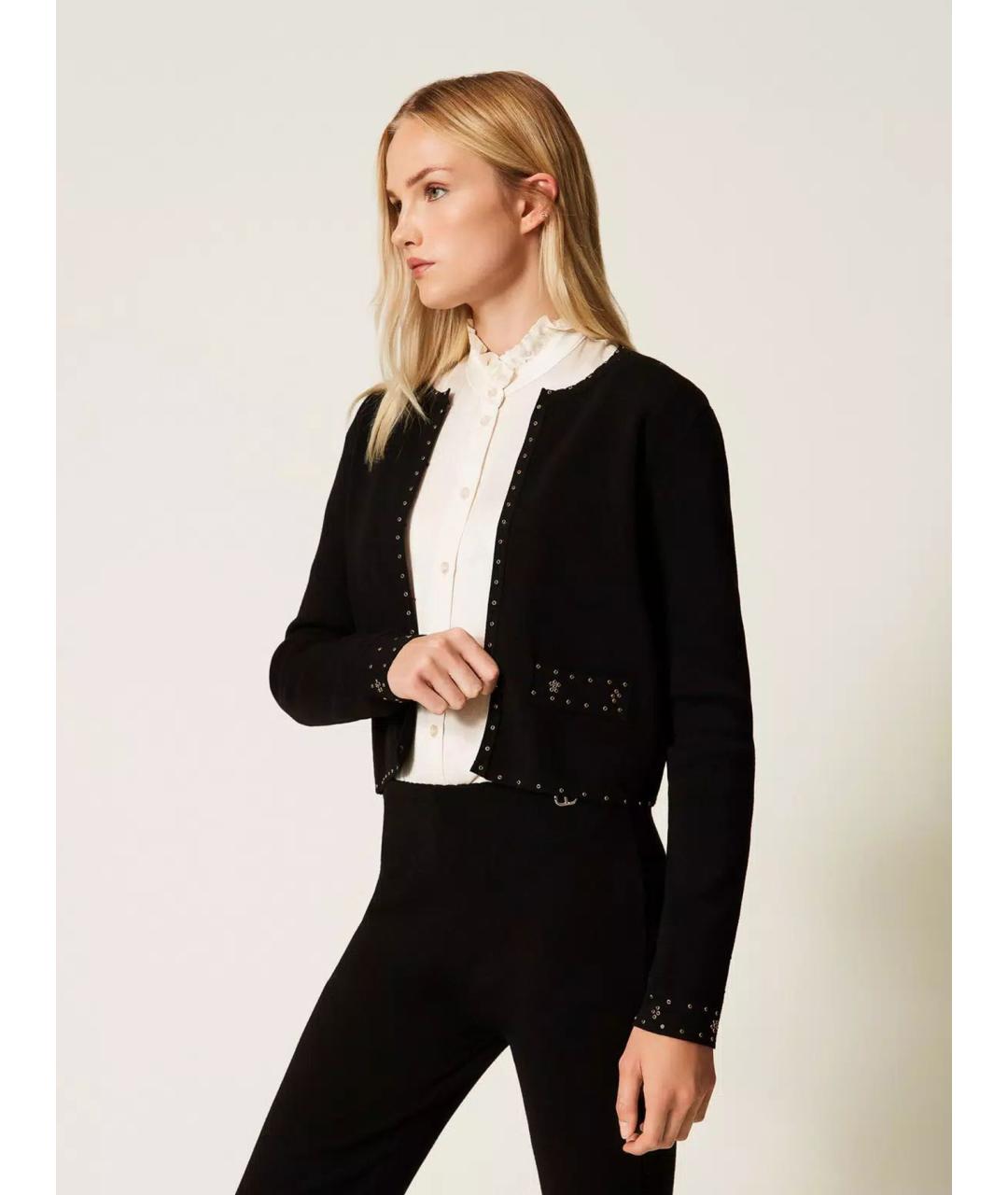 TWIN-SET Черный вискозный кардиган, фото 4