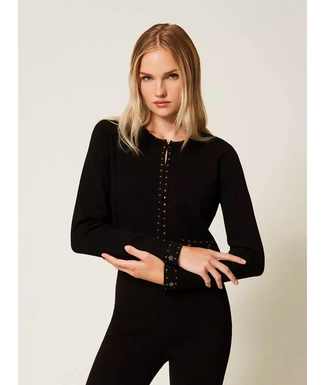 TWIN-SET Черный вискозный кардиган, фото 2
