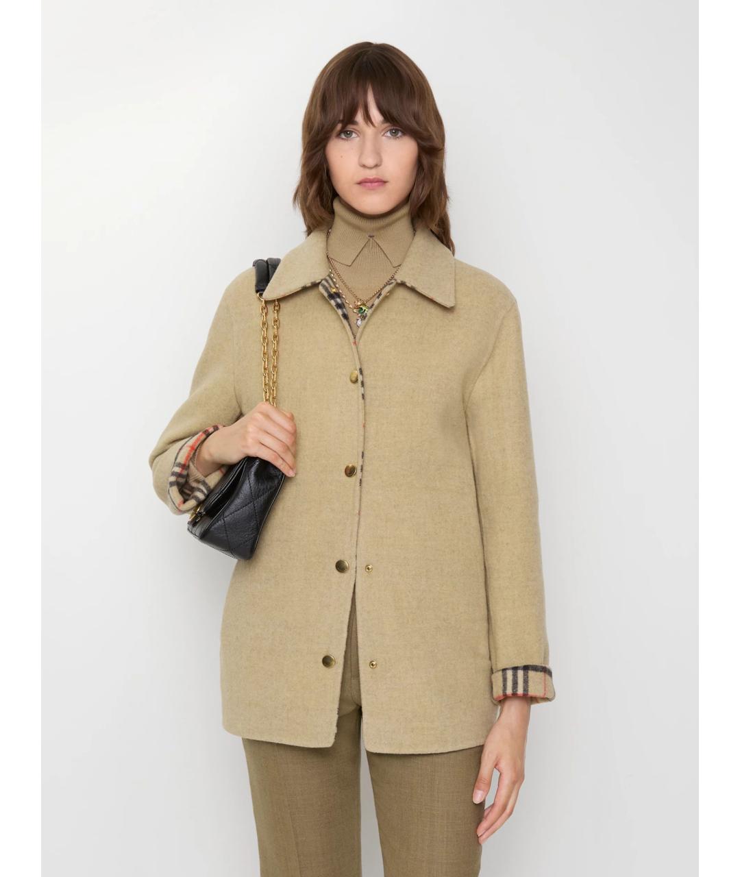 BURBERRY Бежевое шерстяное пальто, фото 3