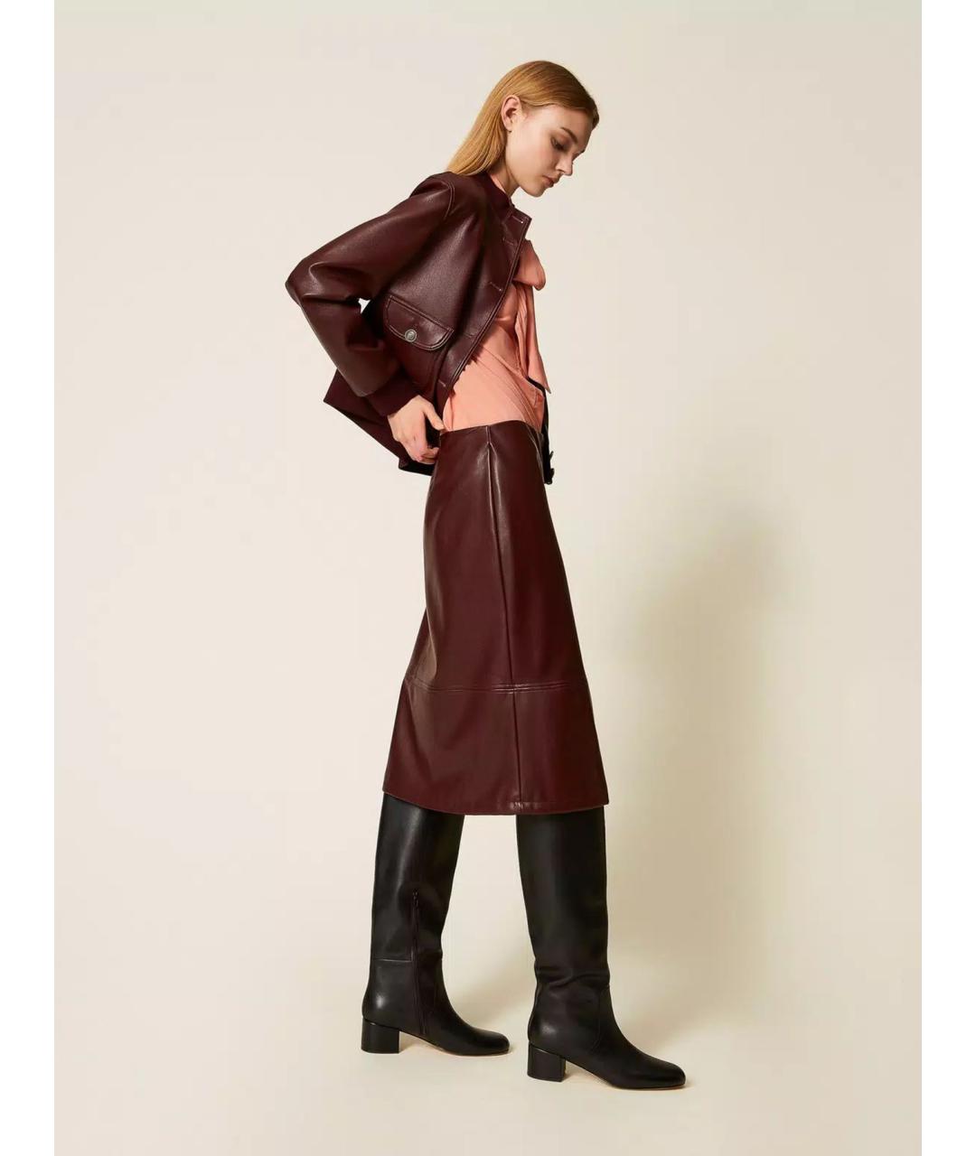 TWIN-SET Красная полиэстеровая юбка миди, фото 4