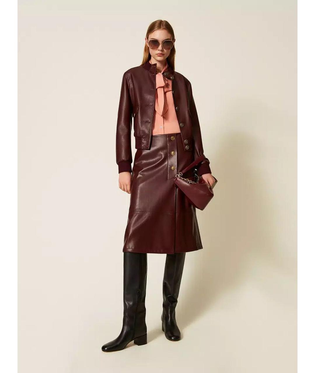 TWIN-SET Красная полиэстеровая юбка миди, фото 2