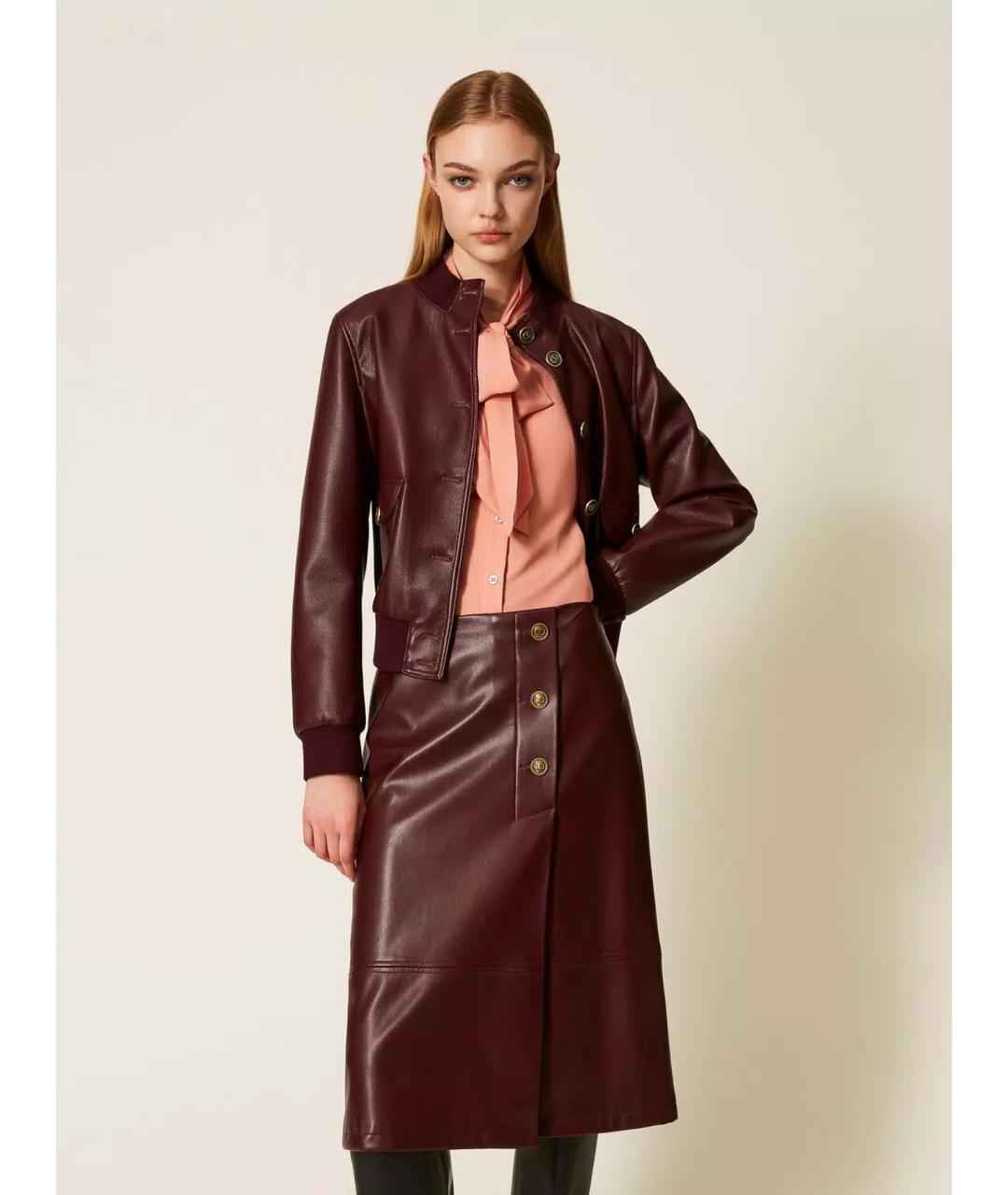 TWIN-SET Красная полиэстеровая юбка миди, фото 3