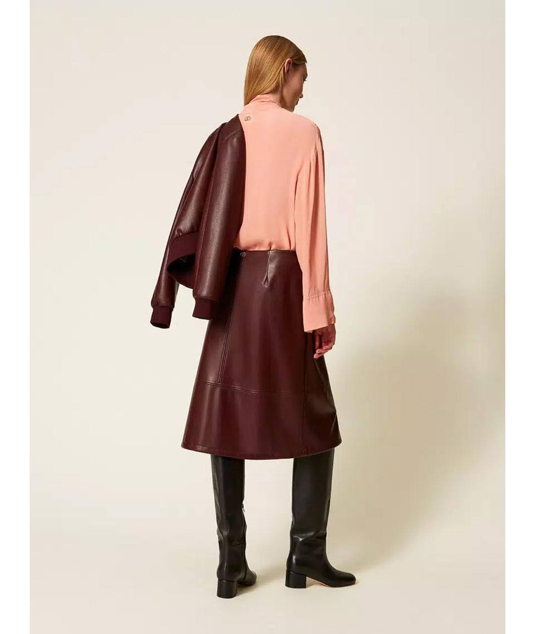 TWIN-SET Красная полиэстеровая юбка миди, фото 5