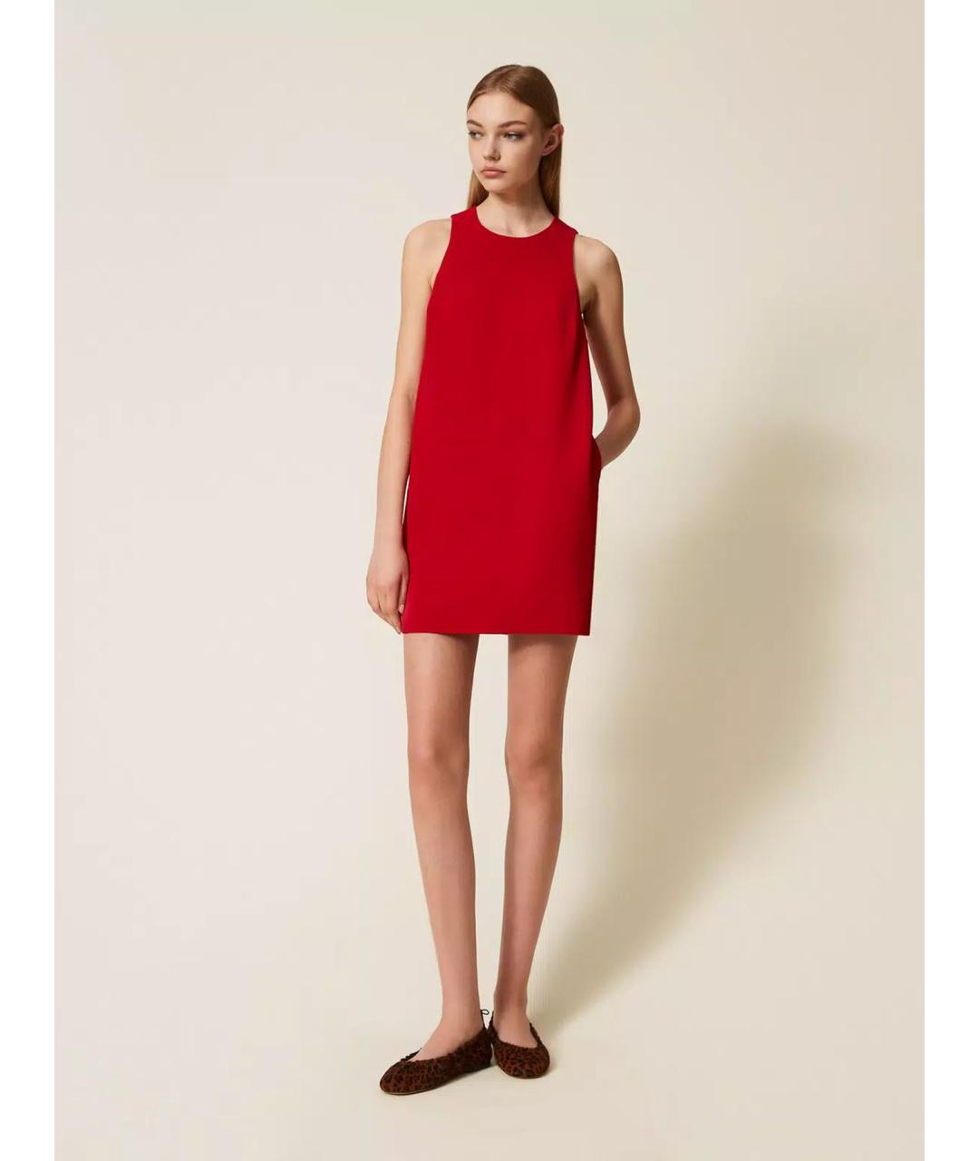 TWIN-SET Красное полиэстеровое повседневное платье, фото 3