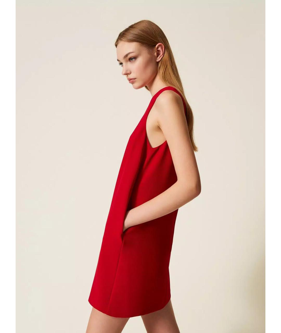 TWIN-SET Красное полиэстеровое повседневное платье, фото 4