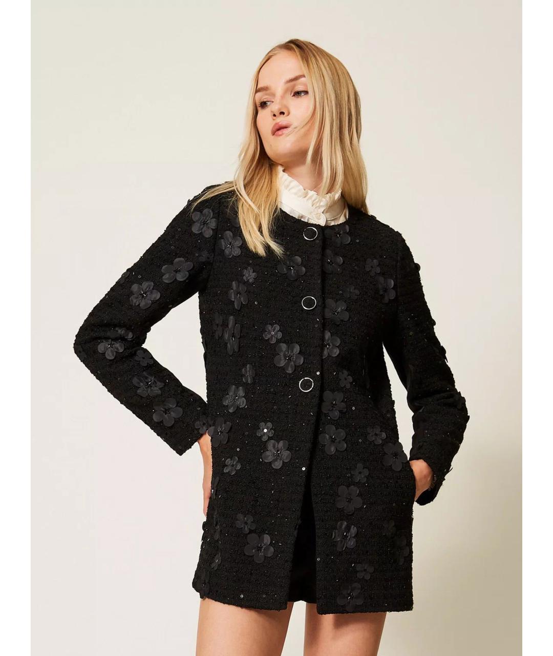 TWIN-SET Черное полиэстеровое пальто, фото 3