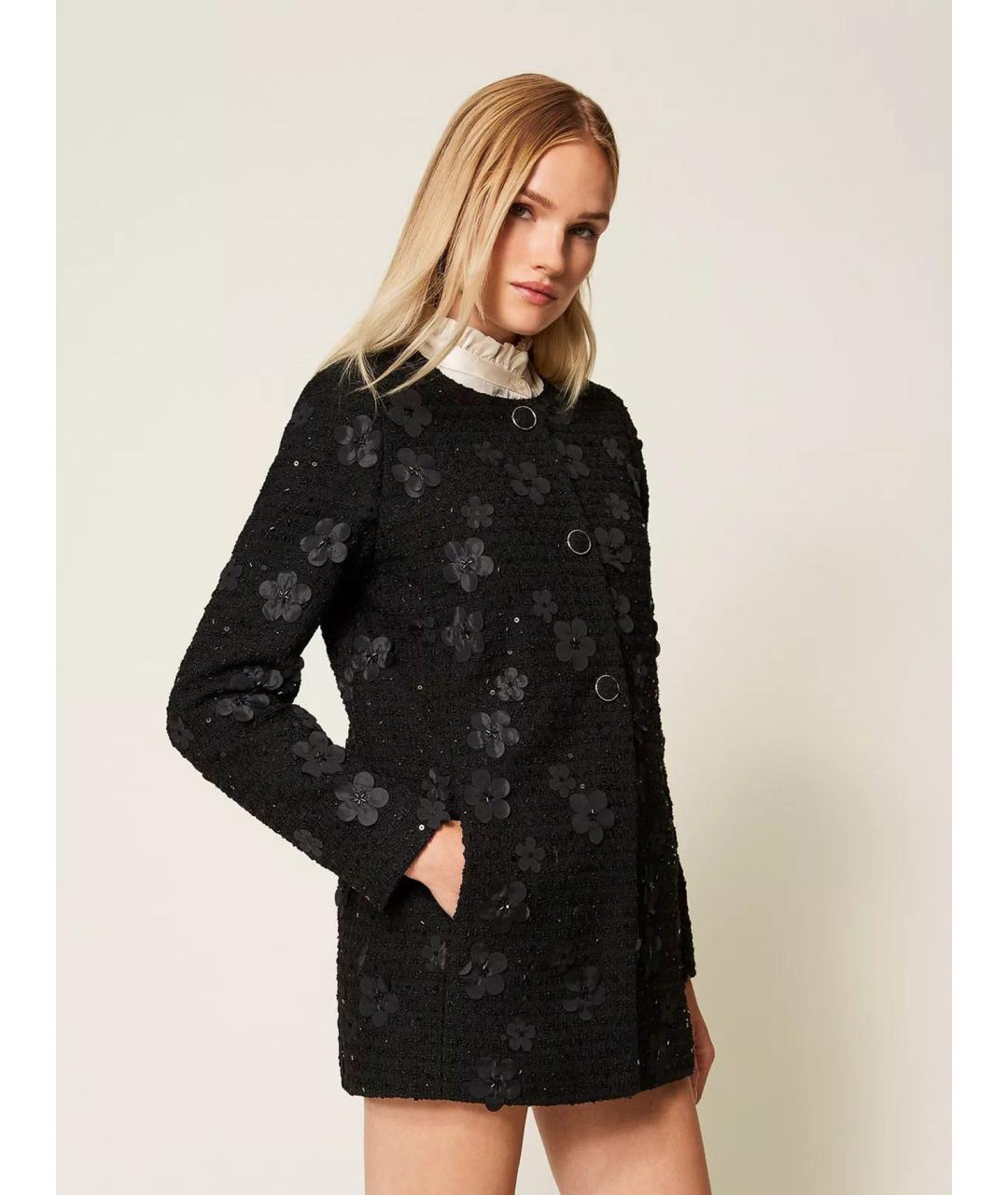 TWIN-SET Черное полиэстеровое пальто, фото 4