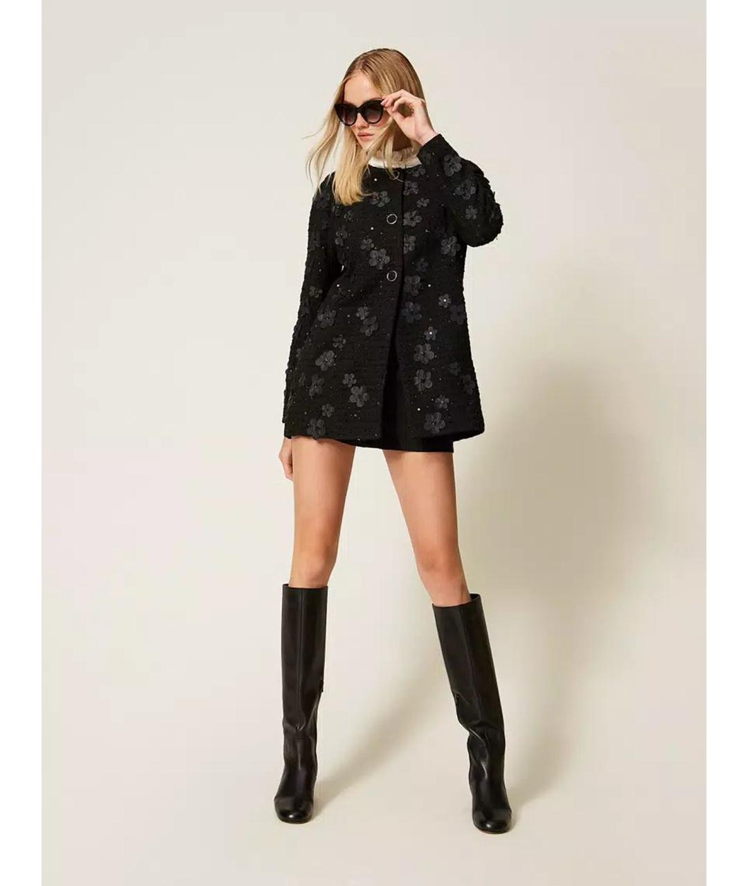 TWIN-SET Черное полиэстеровое пальто, фото 2