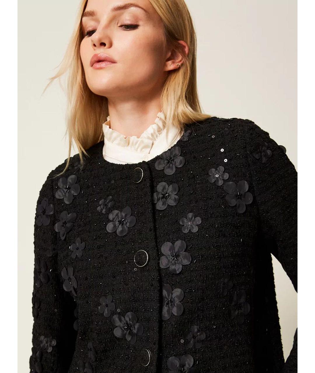 TWIN-SET Черное полиэстеровое пальто, фото 6