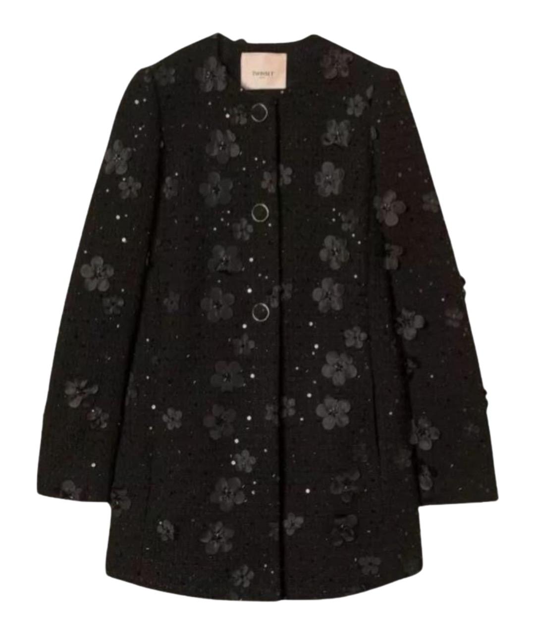 TWIN-SET Черное полиэстеровое пальто, фото 1