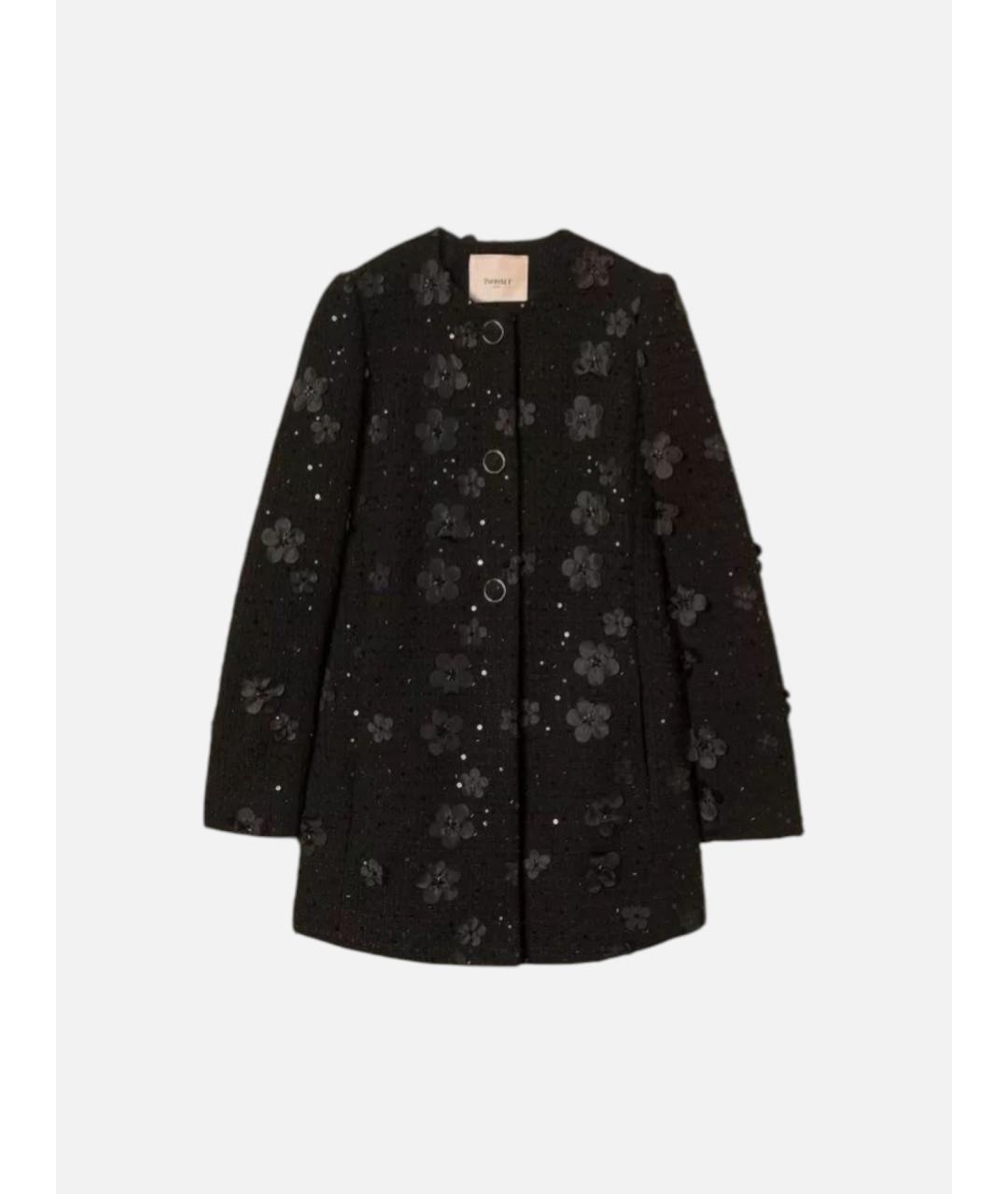 TWIN-SET Черное полиэстеровое пальто, фото 7