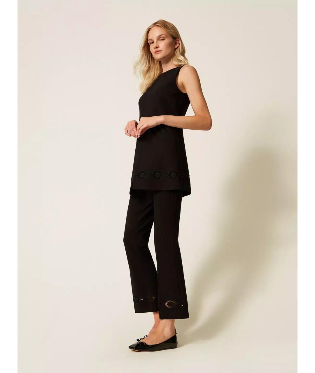 TWIN-SET Черные вискозные прямые брюки, фото 4