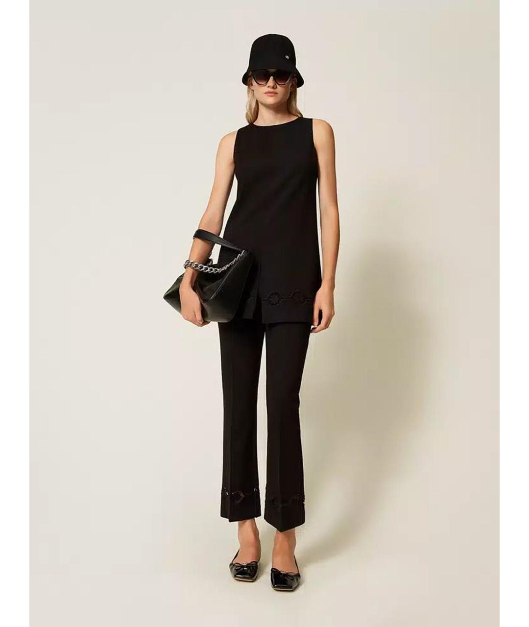 TWIN-SET Черные вискозные прямые брюки, фото 2