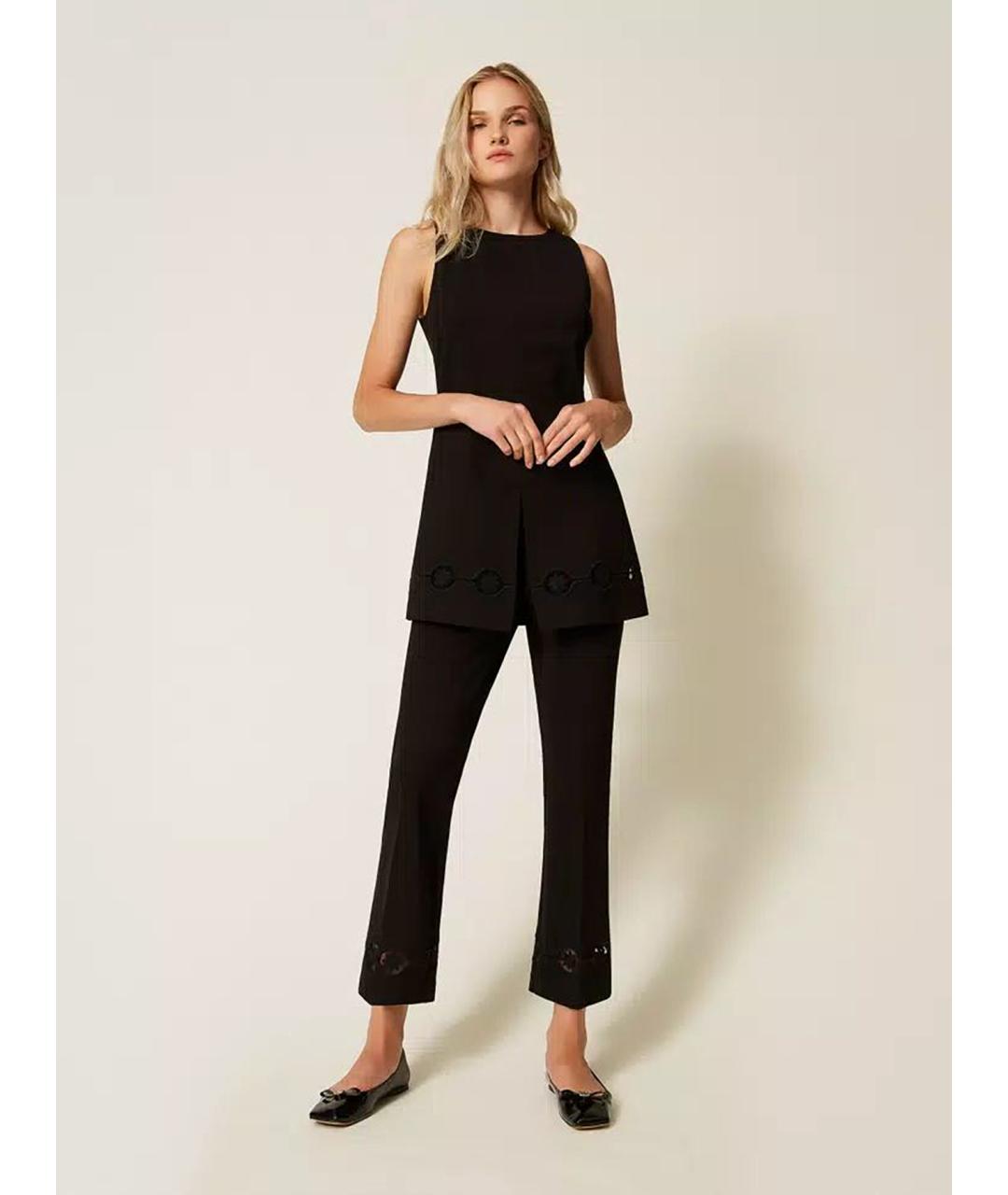 TWIN-SET Черные вискозные прямые брюки, фото 3