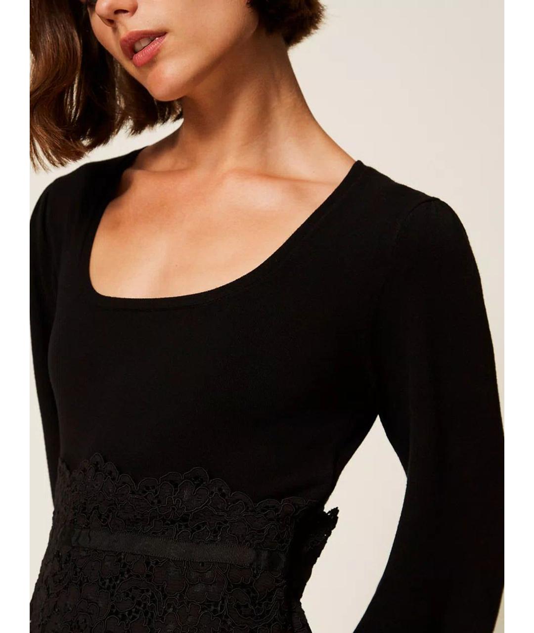 TWIN-SET Черное вискозное повседневное платье, фото 6