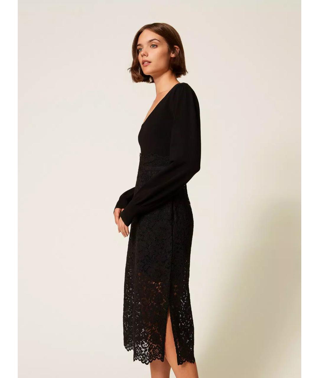 TWIN-SET Черное вискозное повседневное платье, фото 4