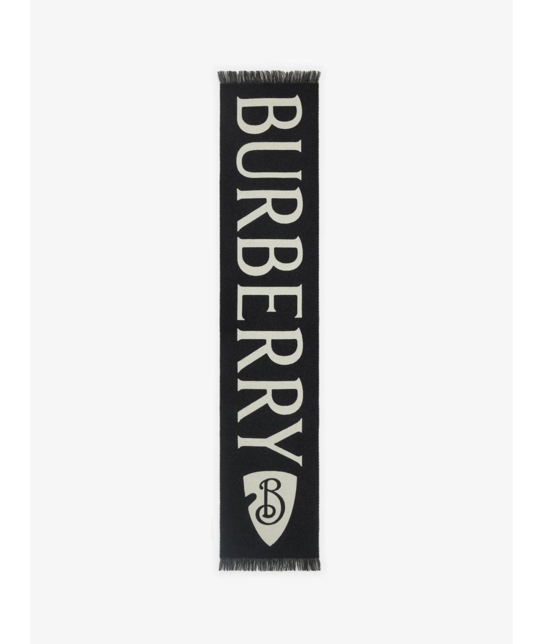 BURBERRY Черный шерстяной шарф, фото 4