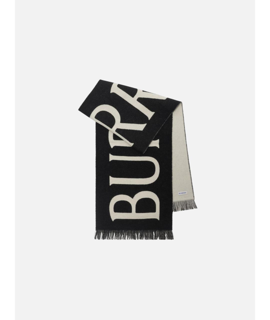 BURBERRY Черный шерстяной шарф, фото 6