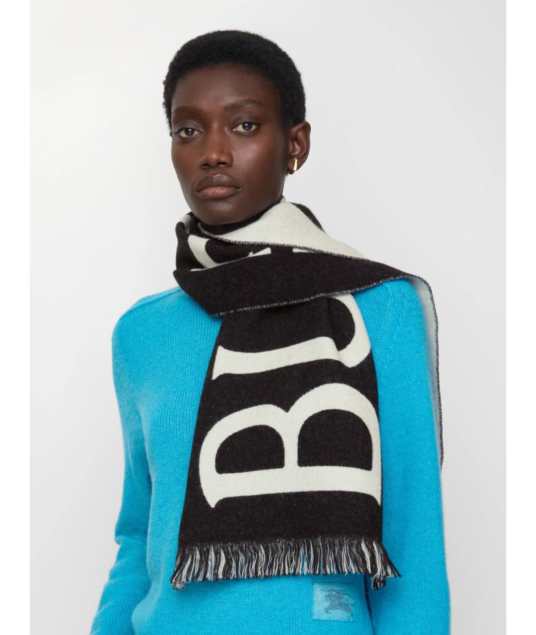 BURBERRY Черный шерстяной шарф, фото 2