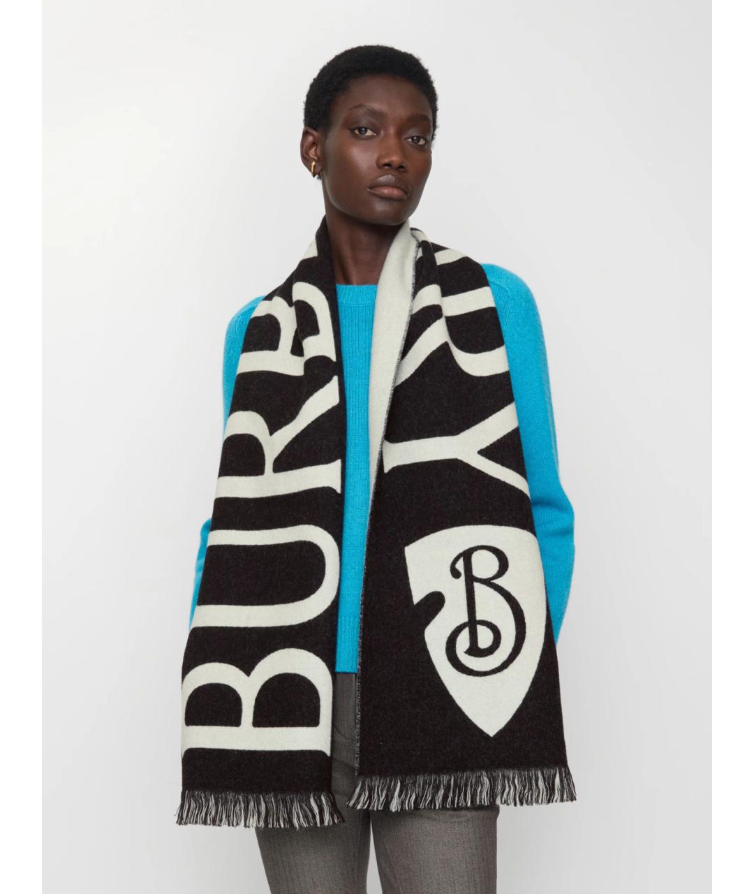 BURBERRY Черный шерстяной шарф, фото 3