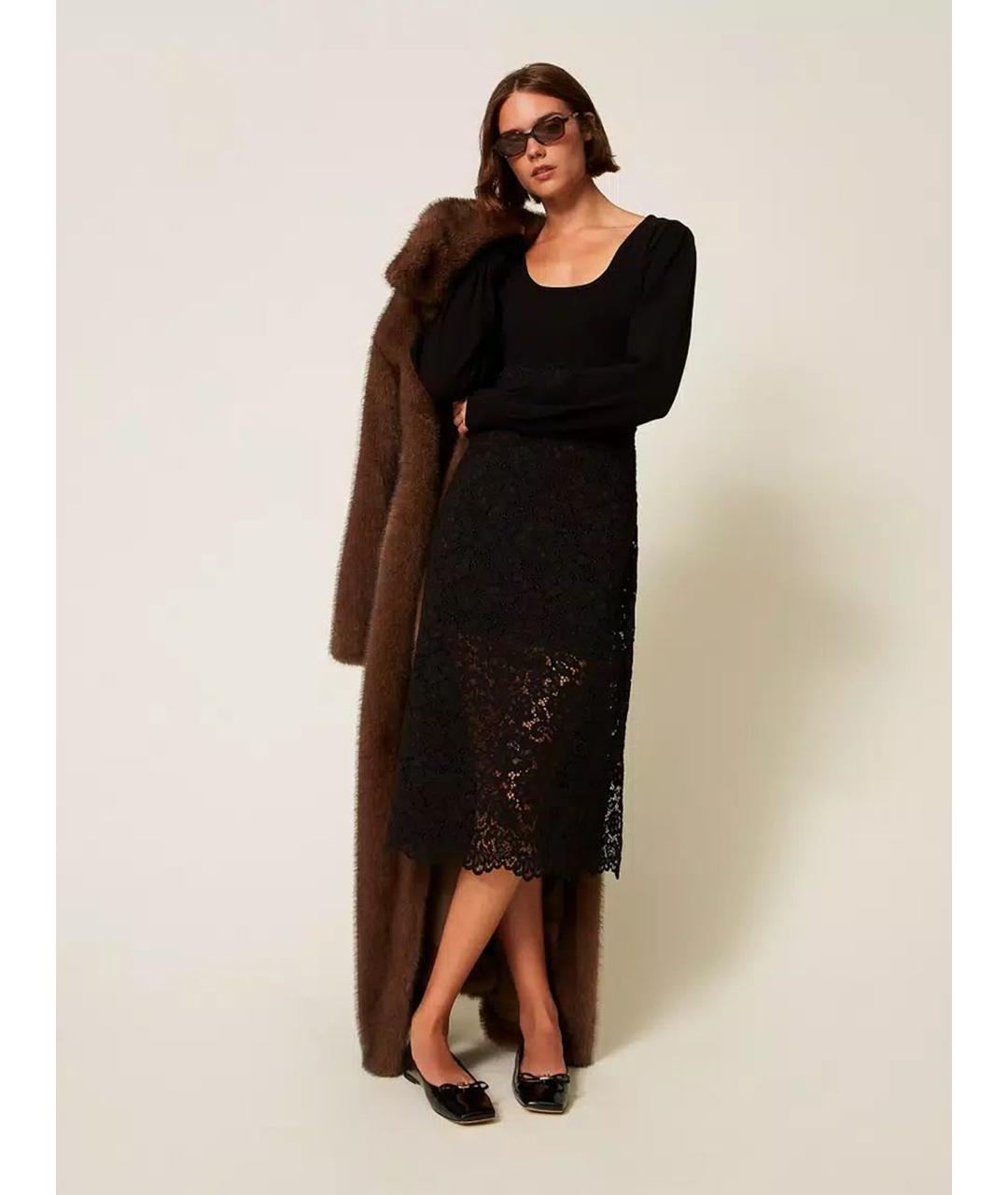 TWIN-SET Черное вискозное коктейльное платье, фото 2