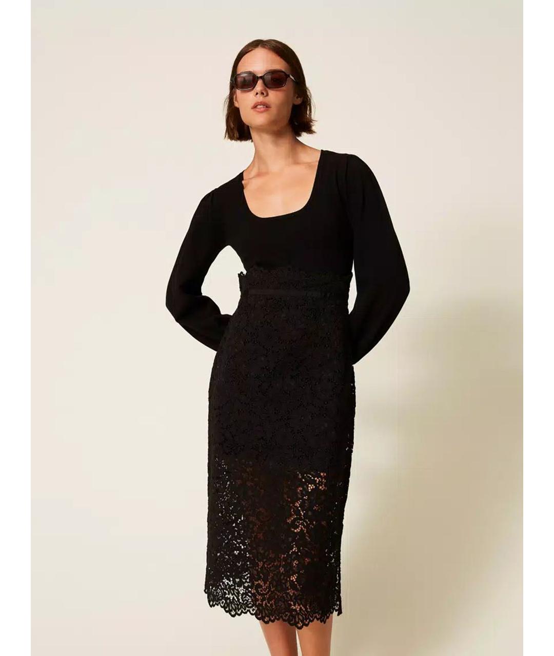 TWIN-SET Черное вискозное коктейльное платье, фото 3