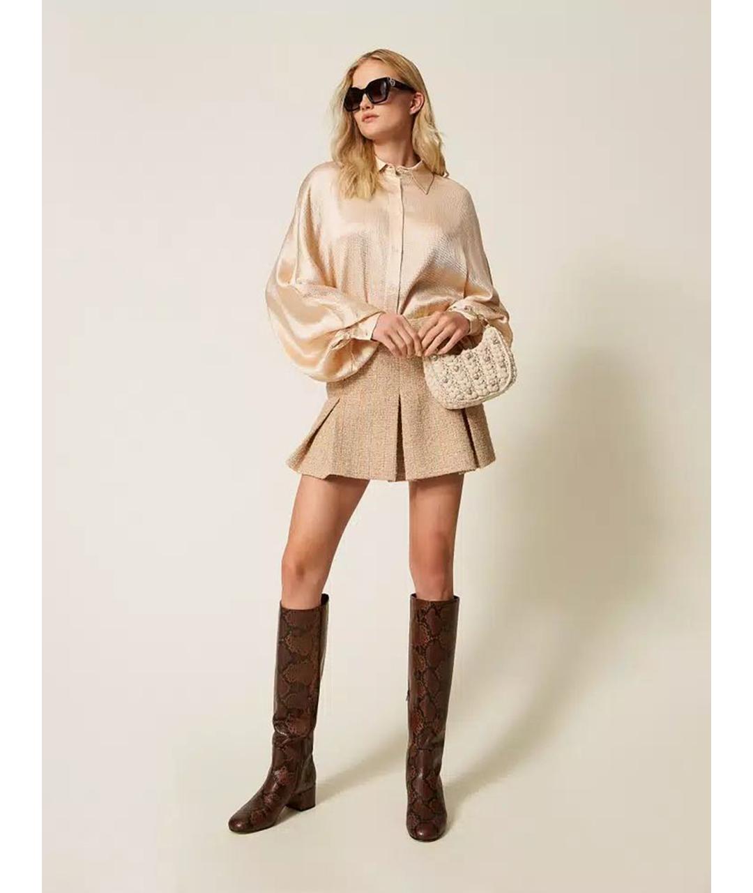 TWIN-SET Бежевая полиэстеровая юбка мини, фото 2