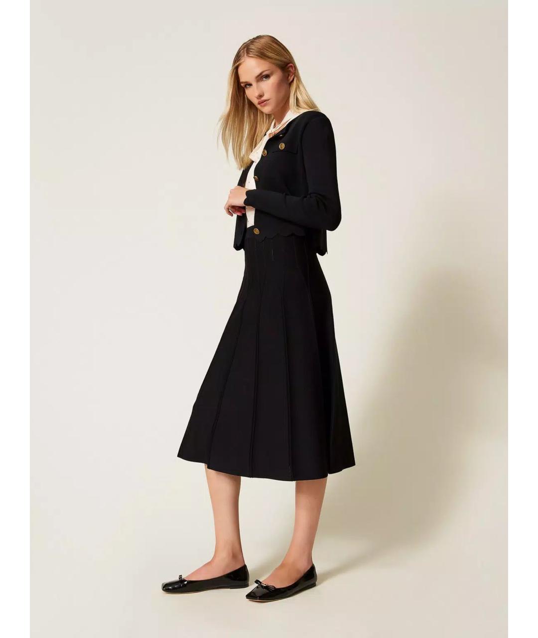 TWIN-SET Черная вискозная юбка миди, фото 2