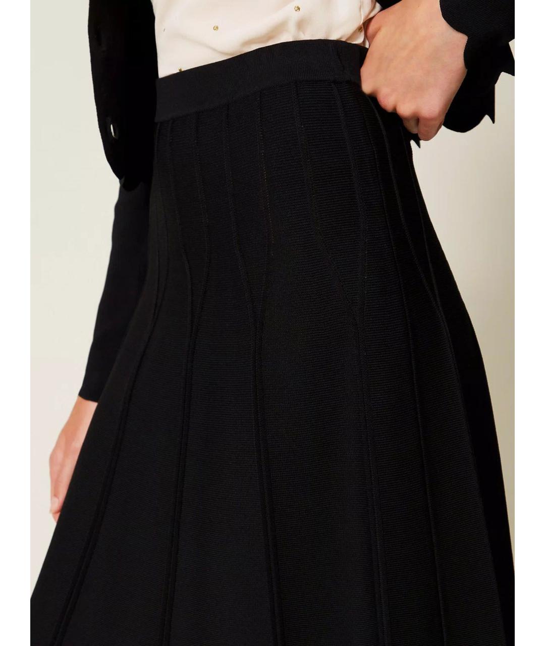 TWIN-SET Черная вискозная юбка миди, фото 4