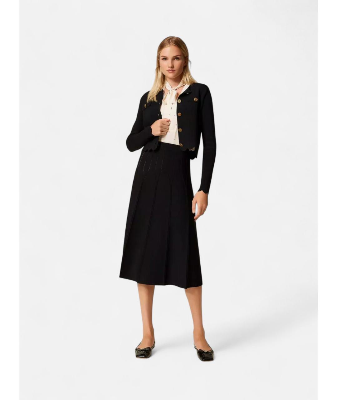TWIN-SET Черная вискозная юбка миди, фото 5