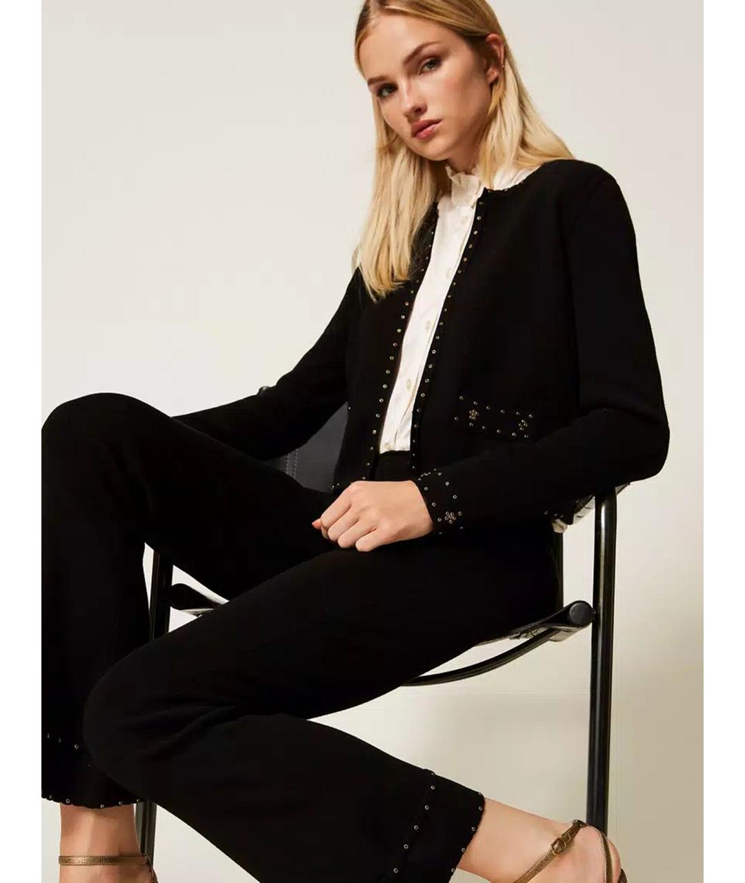 TWIN-SET Черные вискозные прямые брюки, фото 5