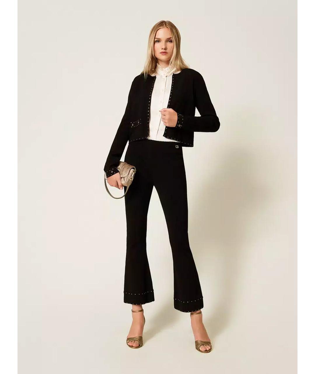 TWIN-SET Черные вискозные прямые брюки, фото 2