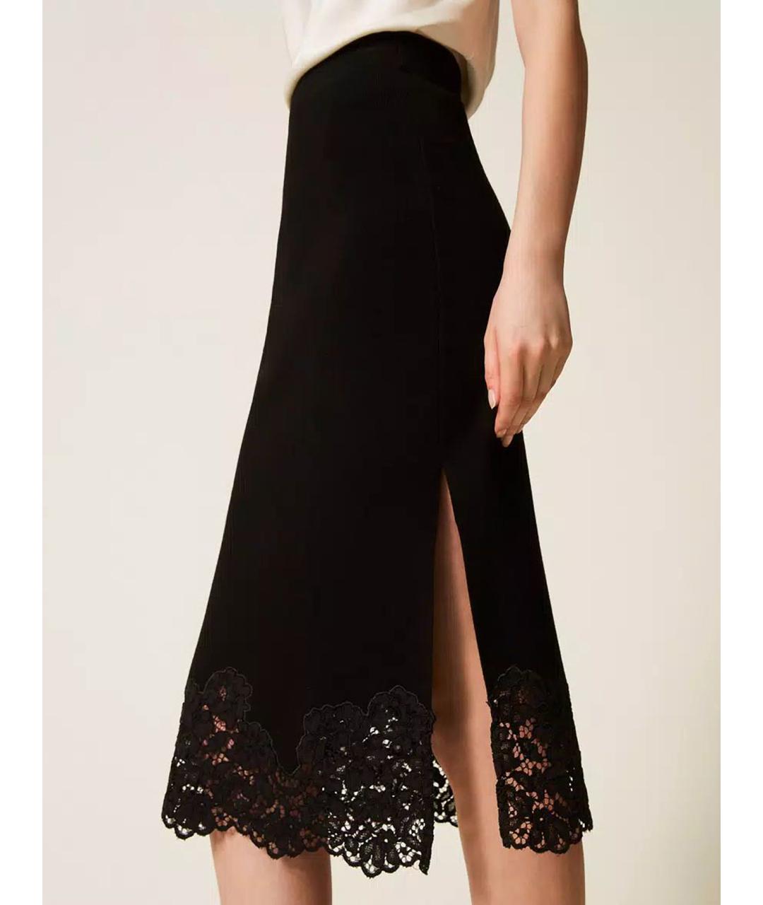 TWIN-SET Черная вискозная юбка миди, фото 5