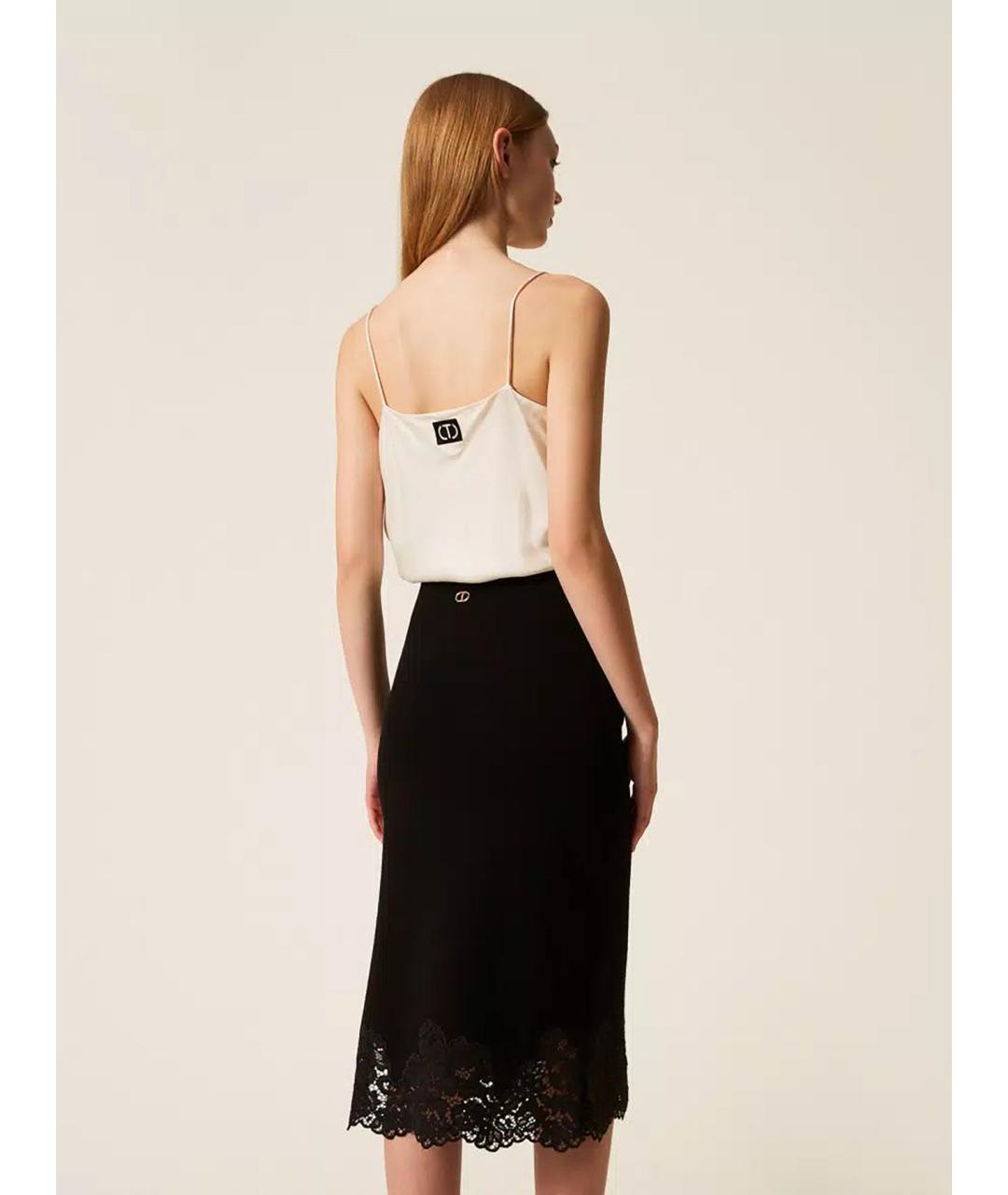 TWIN-SET Черная вискозная юбка миди, фото 4