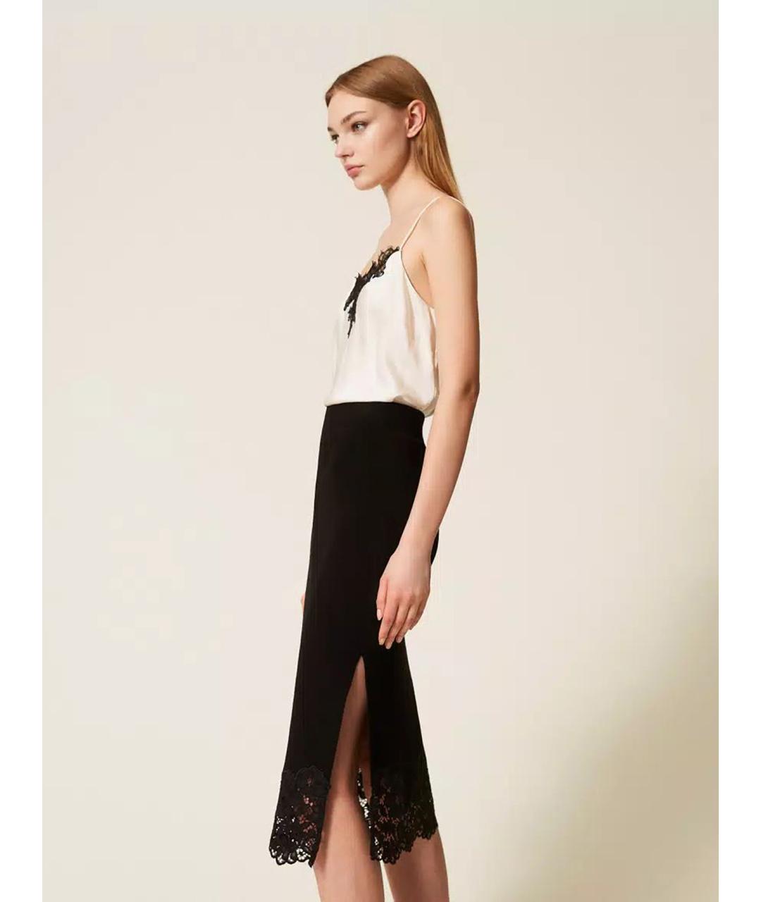 TWIN-SET Черная вискозная юбка миди, фото 3