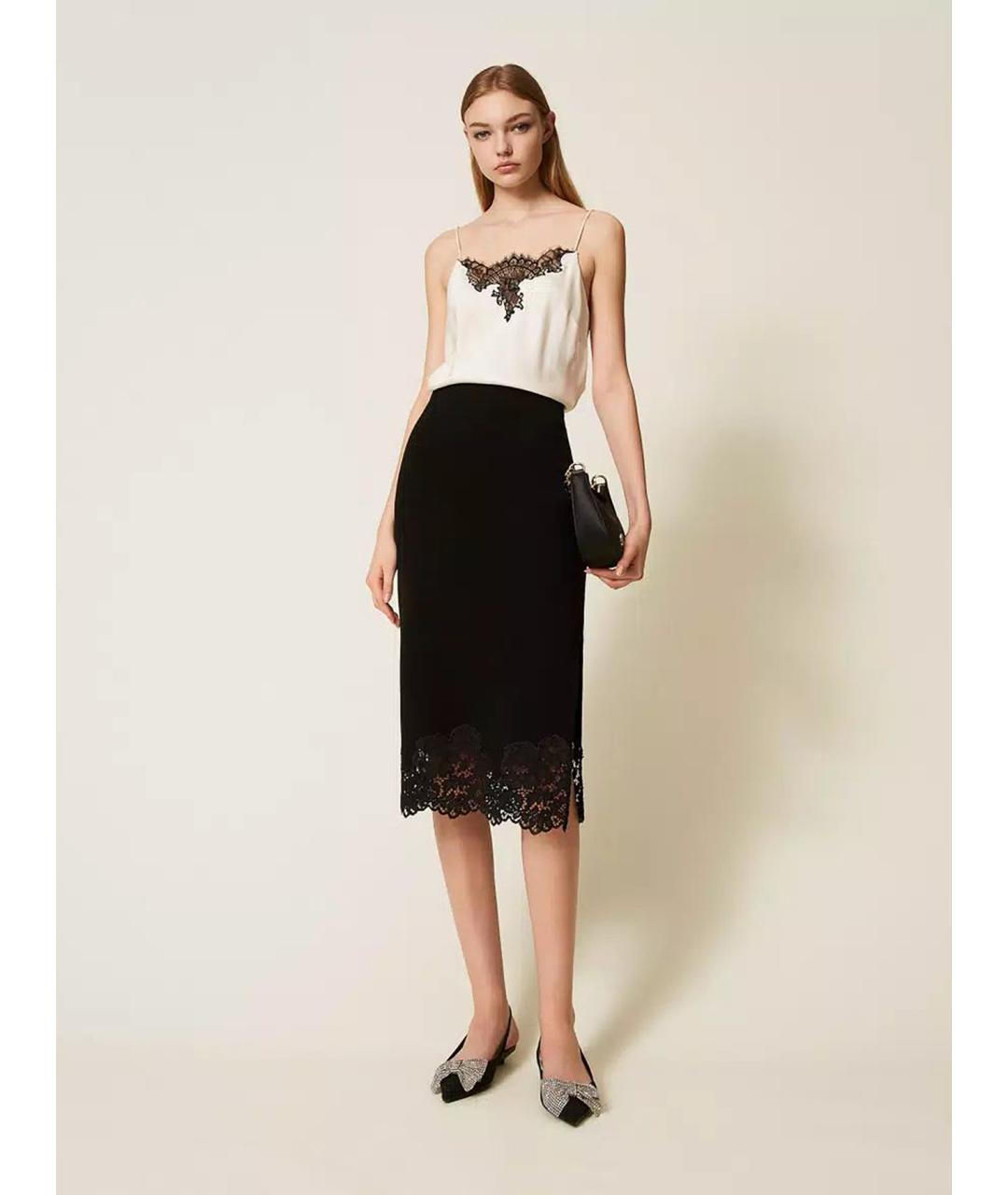 TWIN-SET Черная вискозная юбка миди, фото 2