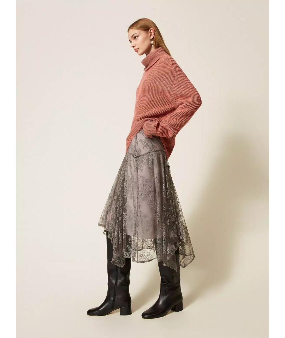 TWIN-SET Серая полиамидовая юбка миди, фото 3