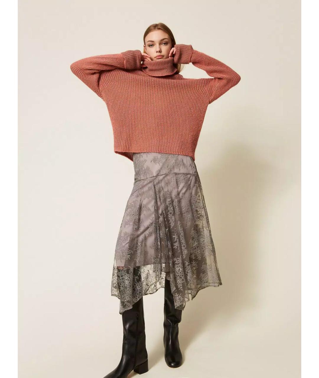 TWIN-SET Серая полиамидовая юбка миди, фото 2