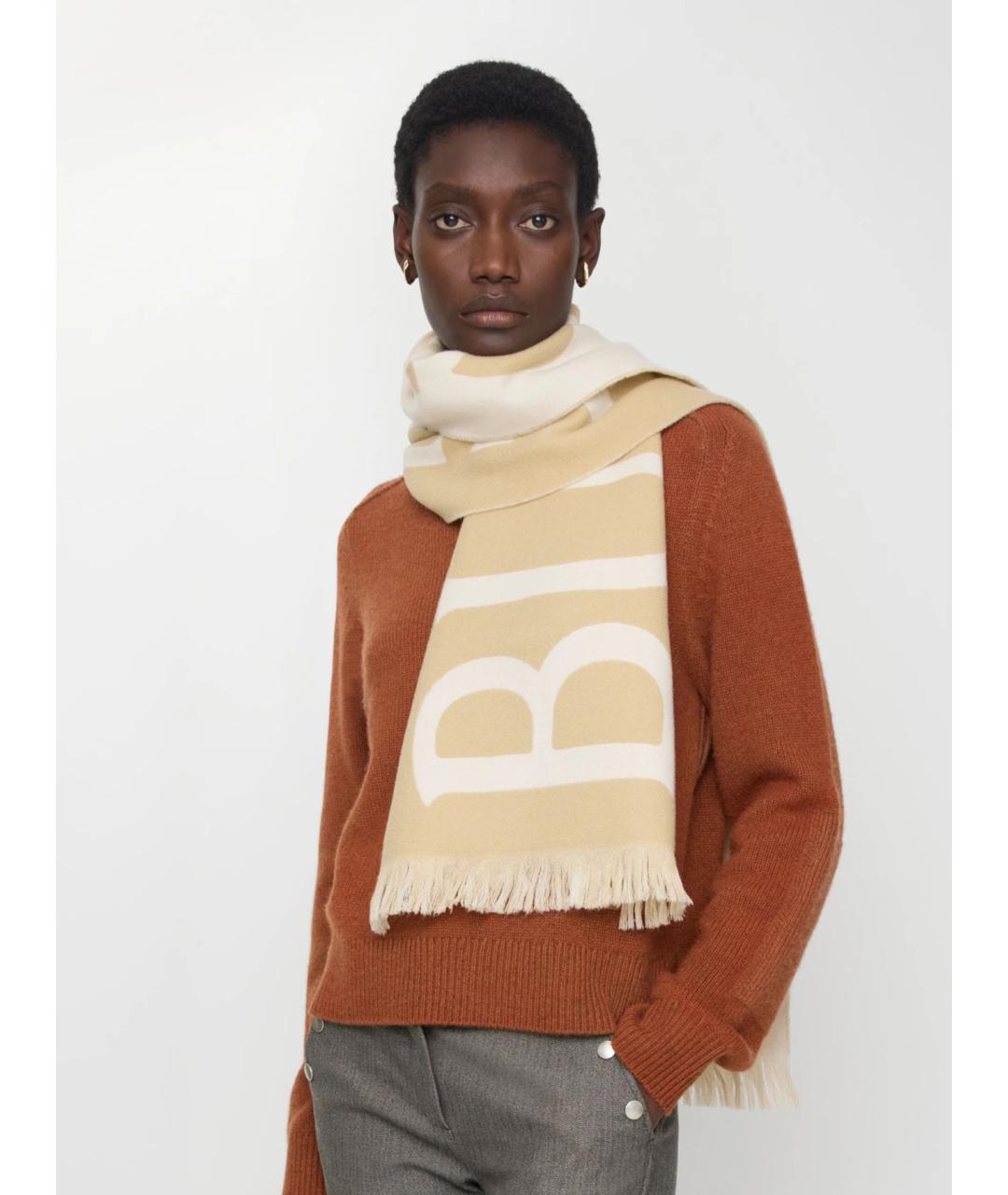 BURBERRY Бежевый шерстяной шарф, фото 3